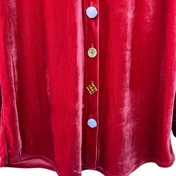 NWOT Soft Surroundings Red Velvet Button-Up Shirt Mixed Buttons Long Sleeve M - Picture 7 of 11